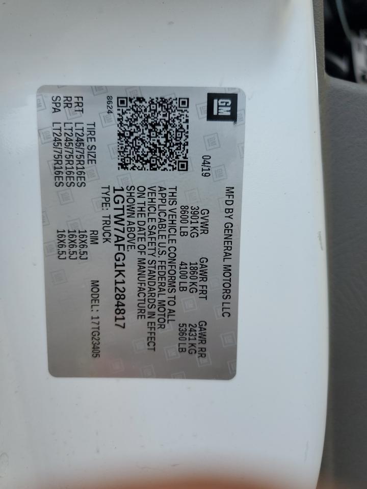 2019 GMC Savana G2500 VIN: 1GTW7AFG1K1284817 Lot: 71953955