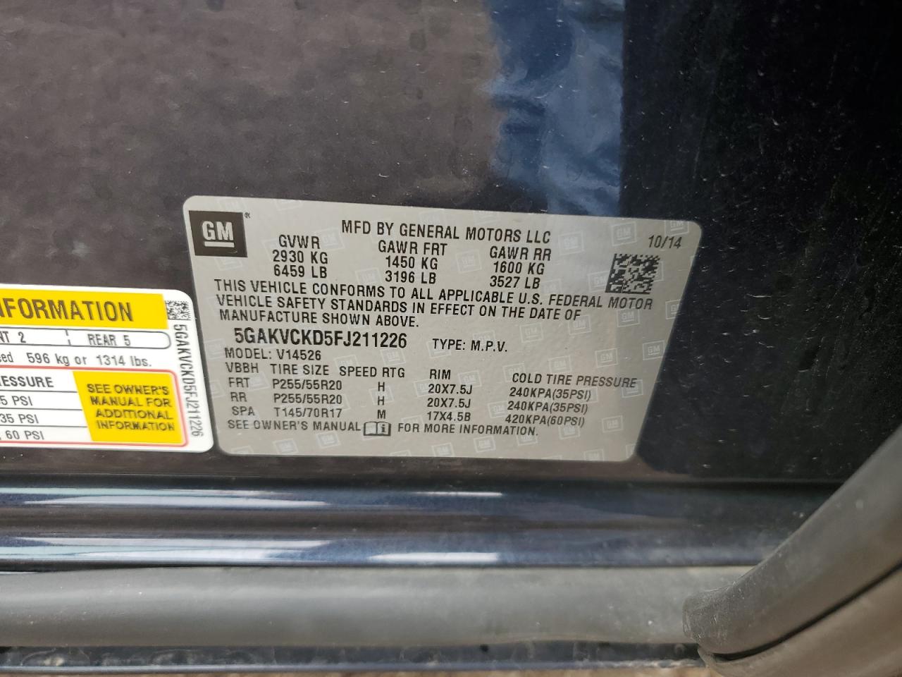 2015 Buick Enclave VIN: 5GAKVCKD5FJ211226 Lot: 80804525