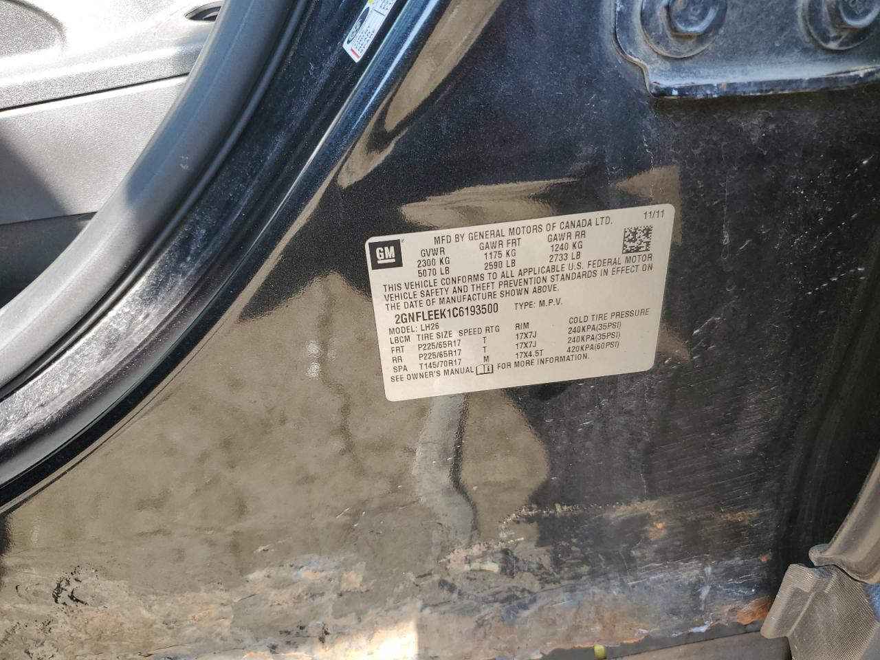 2012 Chevrolet Equinox Lt VIN: 2GNFLEEK1C6193500 Lot: 80093965