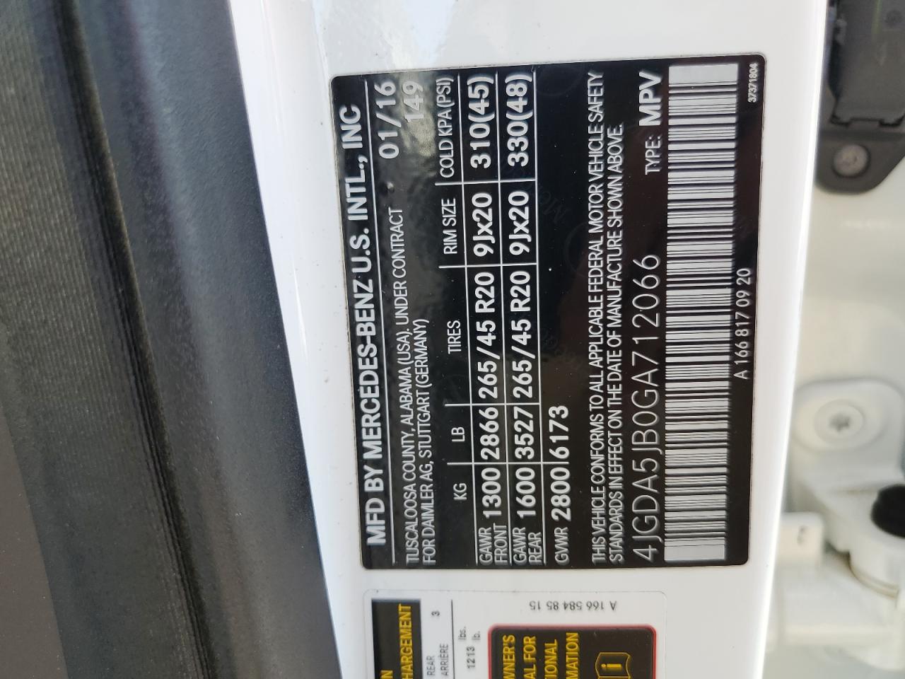 2016 Mercedes-Benz Gle 350 VIN: 4JGDA5JB0GA712066 Lot: 80642545