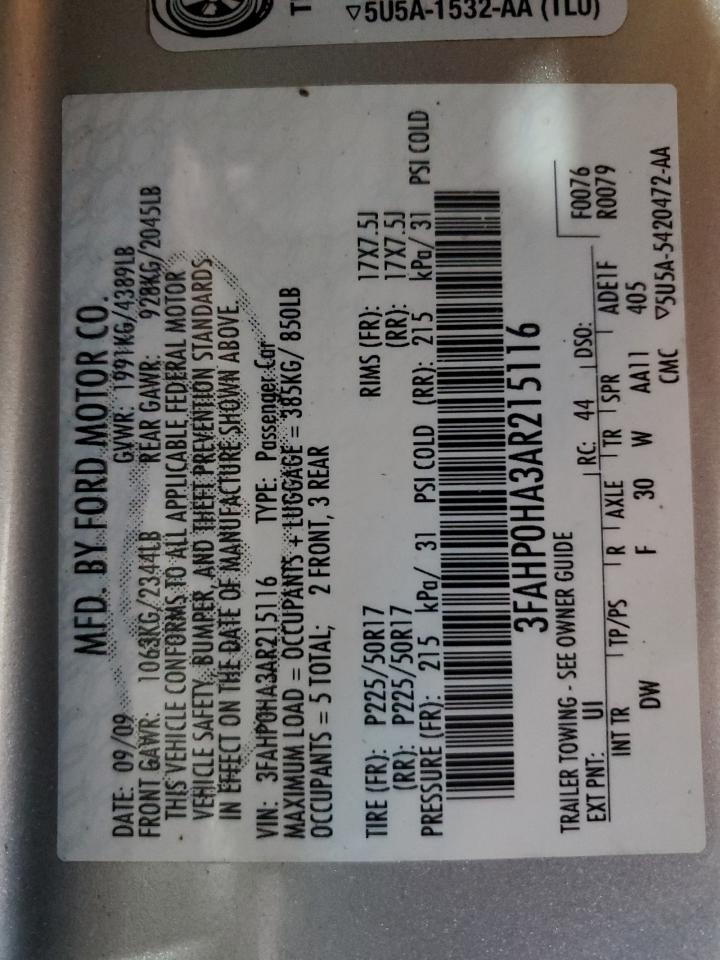 2010 Ford Fusion Se VIN: 3FAHP0HA3AR215116 Lot: 81004865