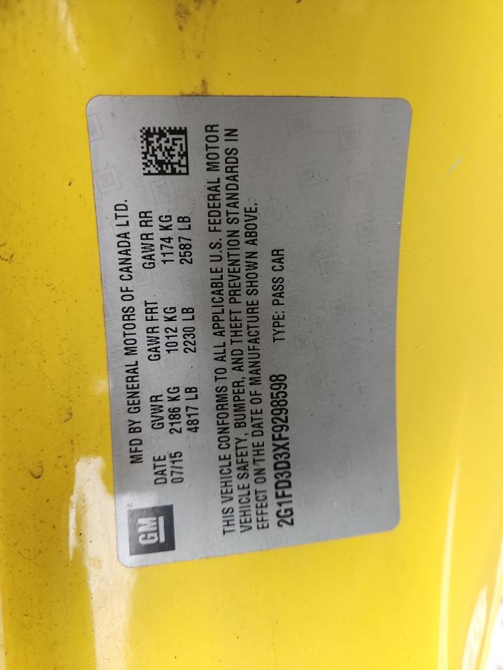 2015 Chevrolet Camaro Lt VIN: 2G1FD3D3XF9298598 Lot: 84360645