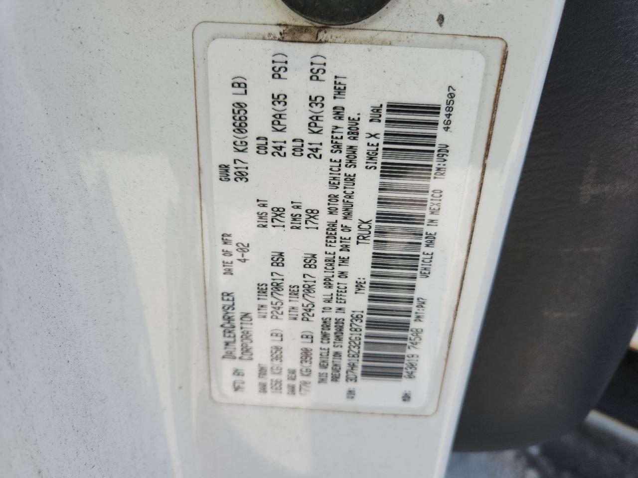 2002 Dodge Ram 1500 VIN: 3D7HA18Z32G187361 Lot: 80625495