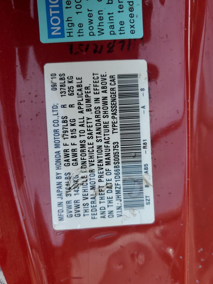 2011 Honda Cr-Z Ex VIN: JHMZF1D66BS005753 Lot: 81098735