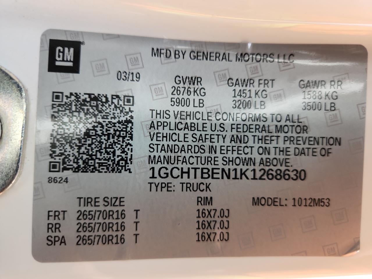 2019 Chevrolet Colorado VIN: 1GCHTBEN1K1268630 Lot: 84577435