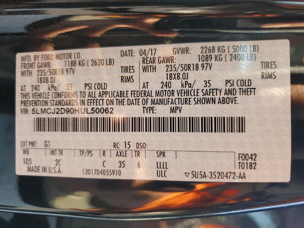 2017 Lincoln Mkc Select VIN: 5LMCJ2D90HUL50062 Lot: 84860485