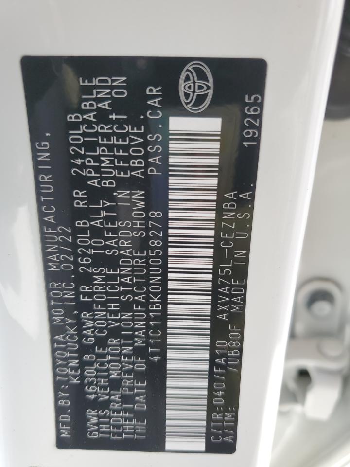 2022 Toyota Camry Le VIN: 4T1C11BK0NU058278 Lot: 71674755