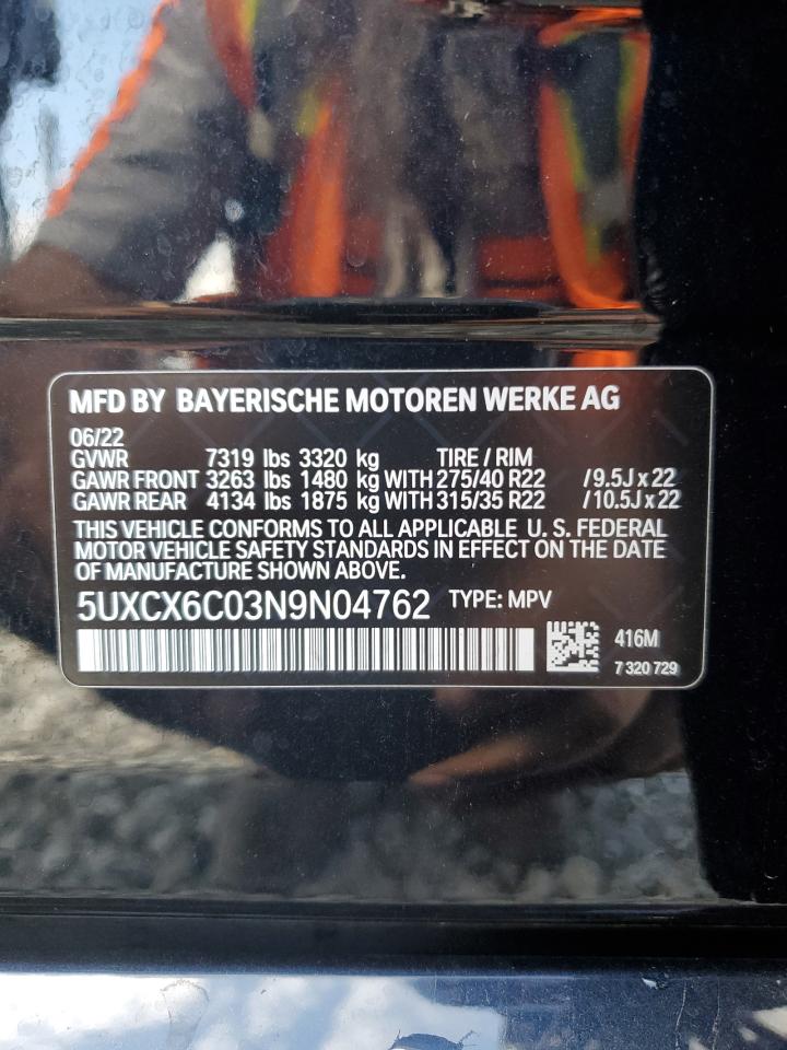 2022 BMW X7 M50I VIN: 5UXCX6C03N9N04762 Lot: 82032305