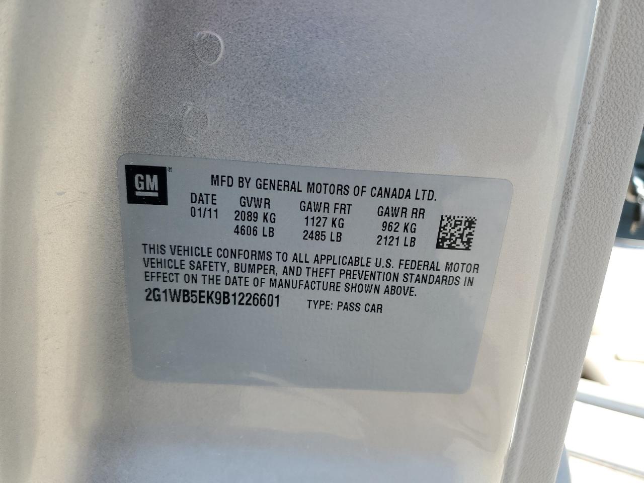 2011 Chevrolet Impala Lt VIN: 2G1WB5EK9B1226601 Lot: 83934885