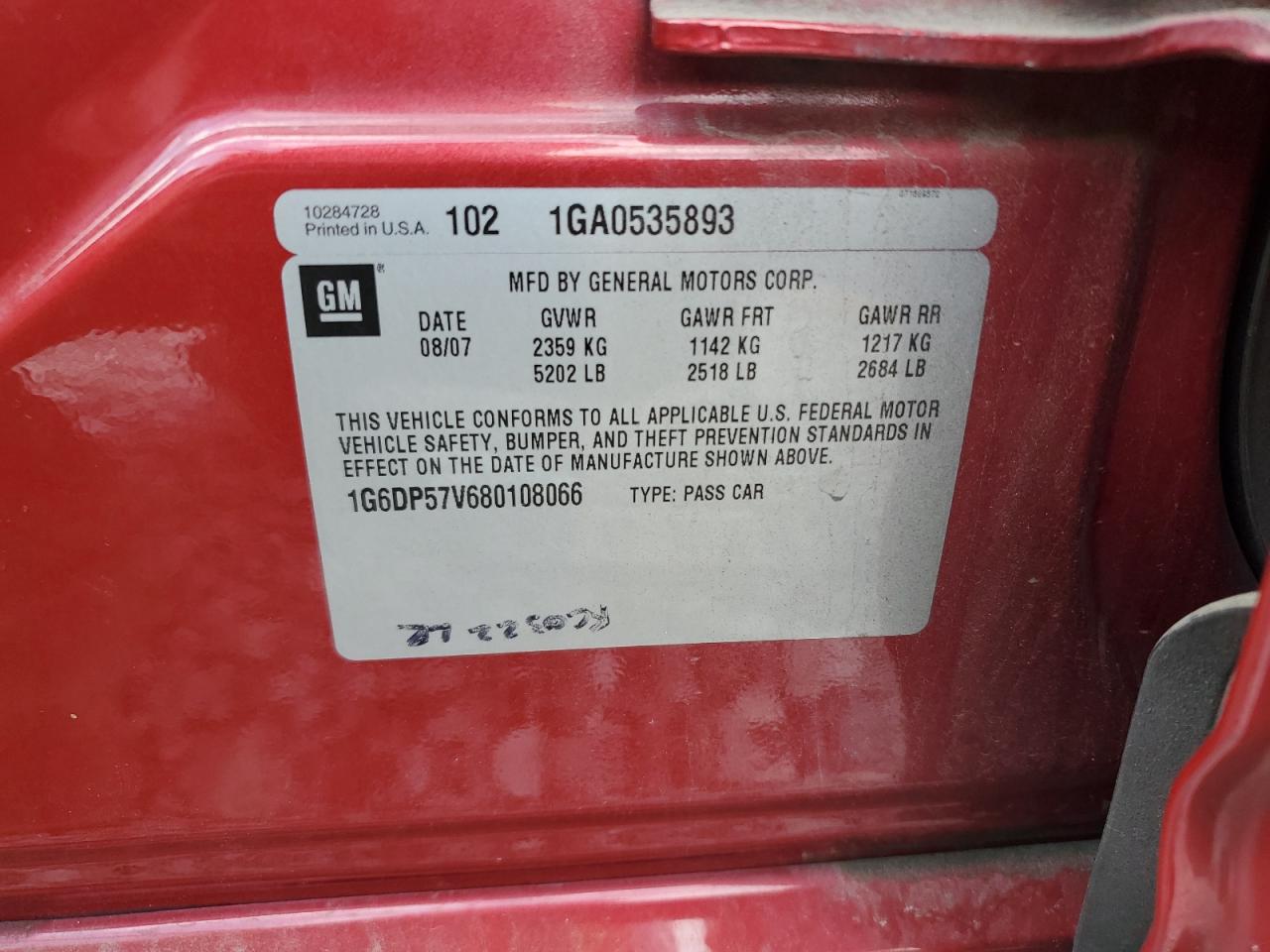 2008 Cadillac Cts Hi Feature V6 VIN: 1G6DP57V680108066 Lot: 81734245