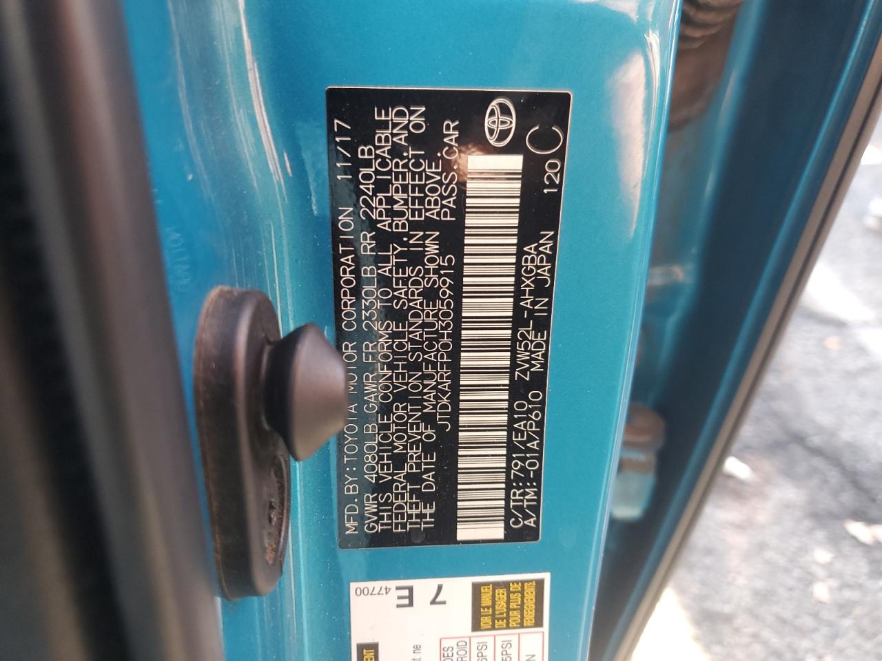 2017 Toyota Prius Prime VIN: JTDKARFP0H3059915 Lot: 71925615