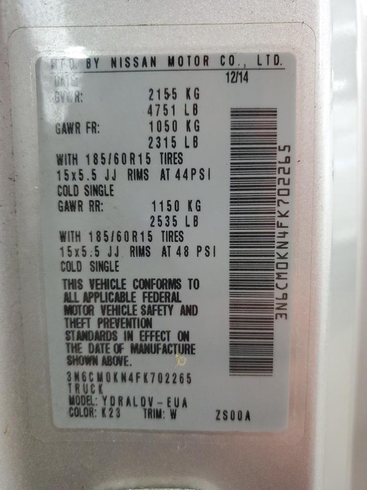 2015 Nissan Nv200 2.5S VIN: 3N6CM0KN4FK702265 Lot: 81212325