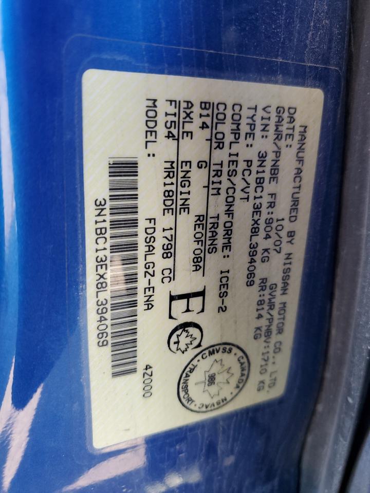 2008 Nissan Versa S VIN: 3N1BC13EX8L394069 Lot: 80189375