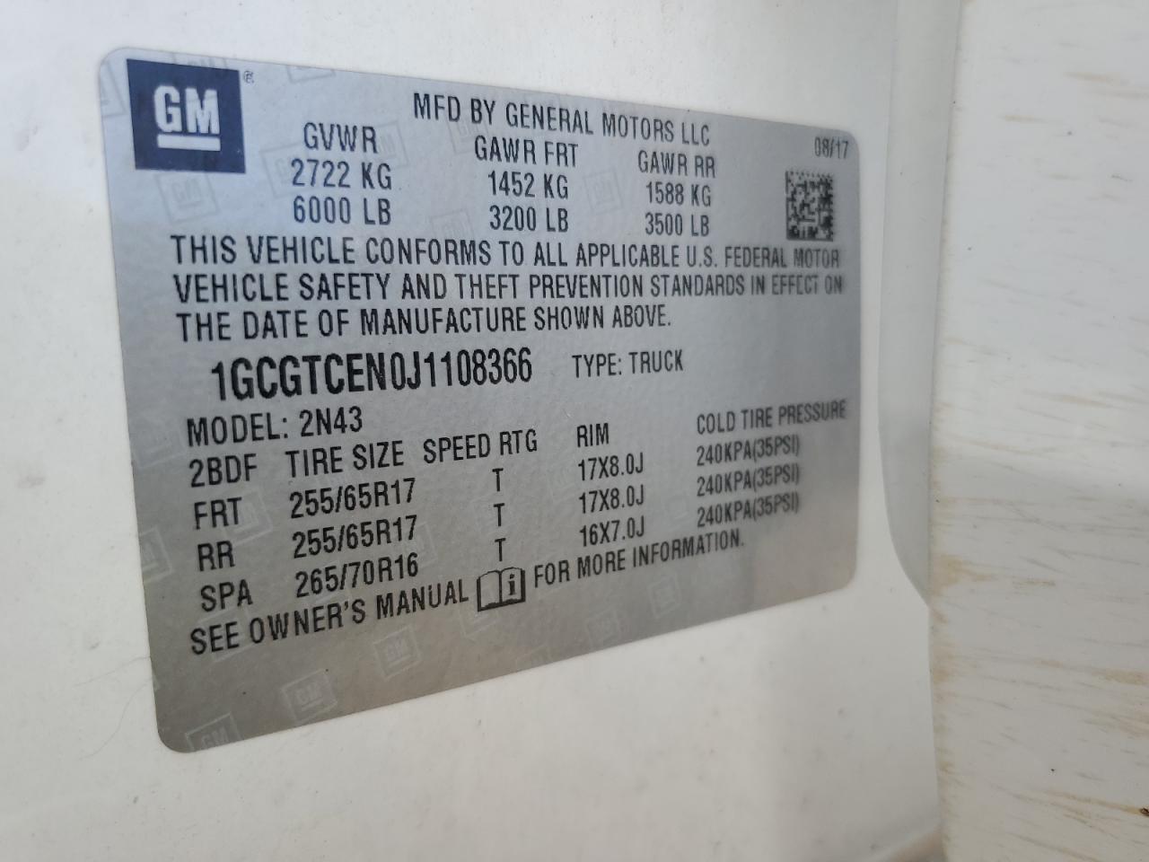 2018 Chevrolet Colorado Lt VIN: 1GCGTCEN0J1108366 Lot: 81560905