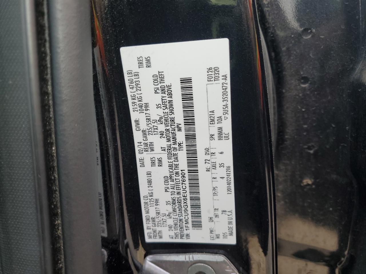 2014 Ford Escape Se VIN: 1FMCU9GX6EUC76901 Lot: 80328325