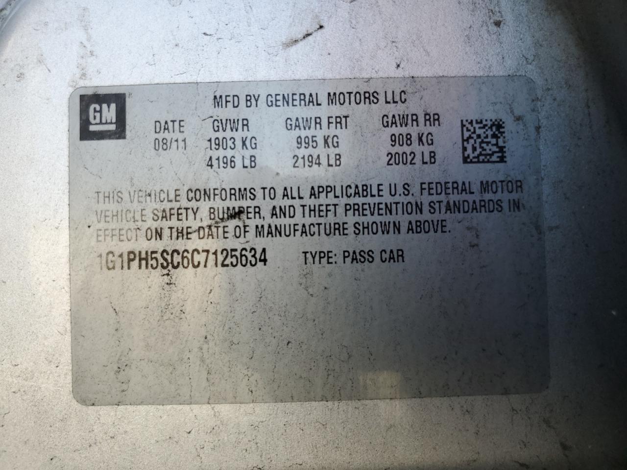 2012 Chevrolet Cruze Ltz VIN: 1G1PH5SC6C7125634 Lot: 81826465
