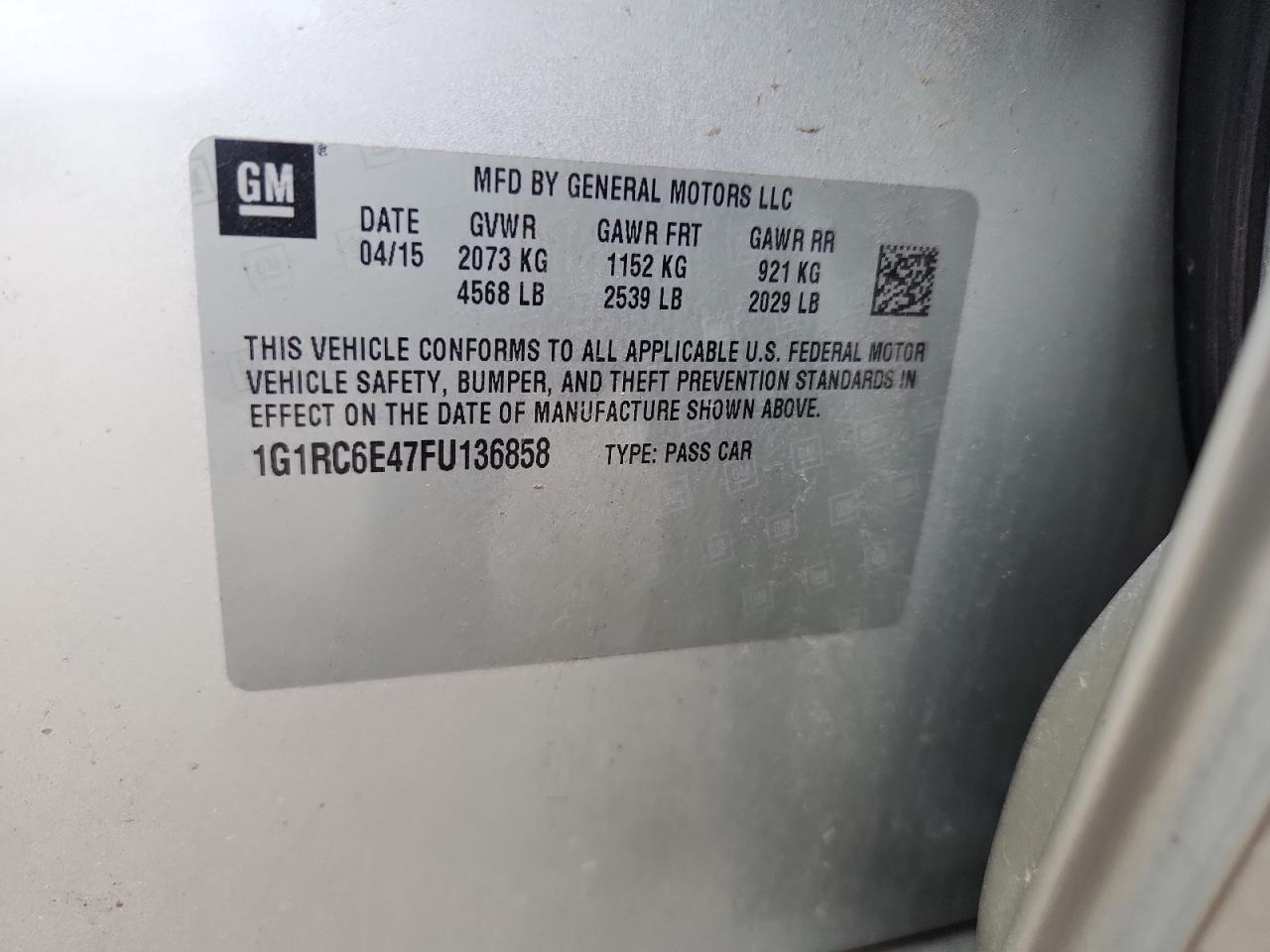 2015 Chevrolet Volt VIN: 1G1RC6E47FU136858 Lot: 83791455