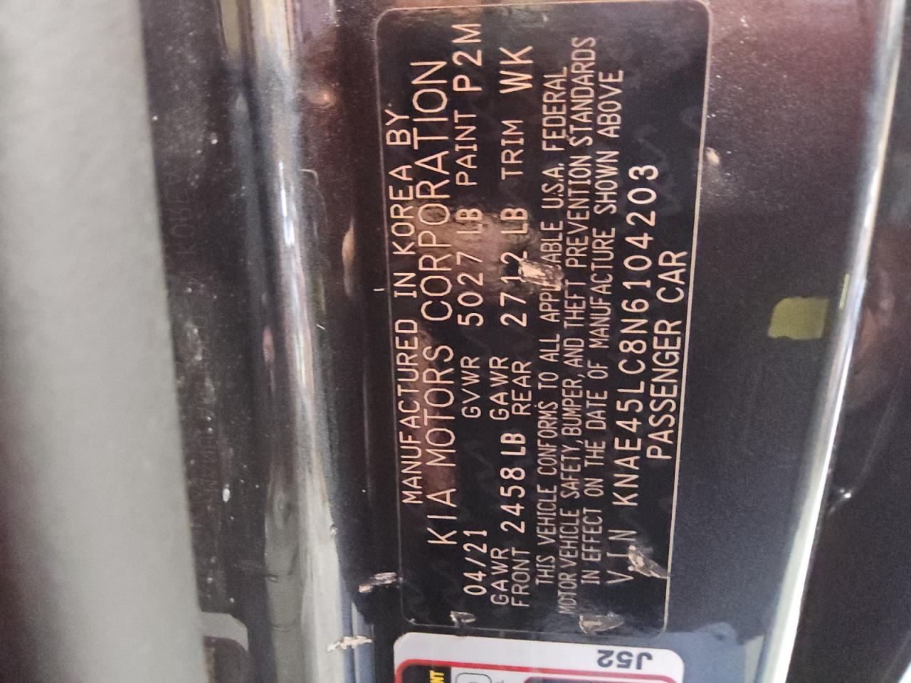 2022 Kia Stinger Gt1 VIN: KNAE45LC8N6104203 Lot: 65976875