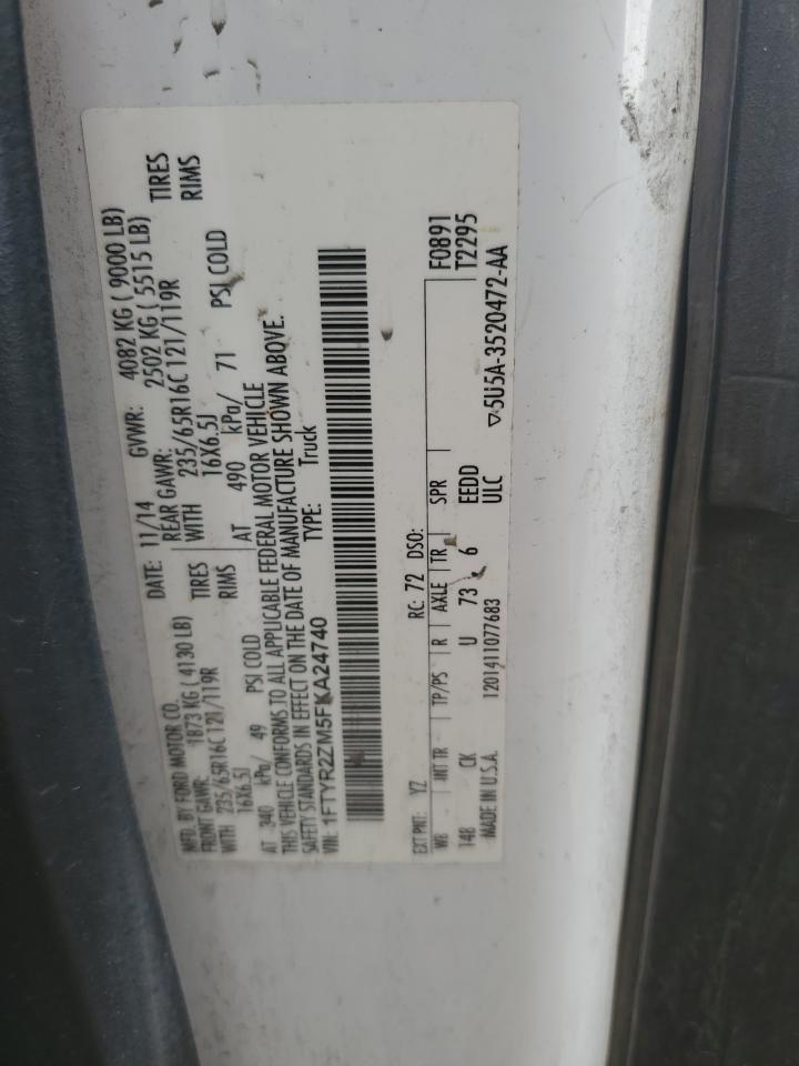 2015 Ford Transit T-250 VIN: 1FTYR2ZM5FKA24740 Lot: 81662925