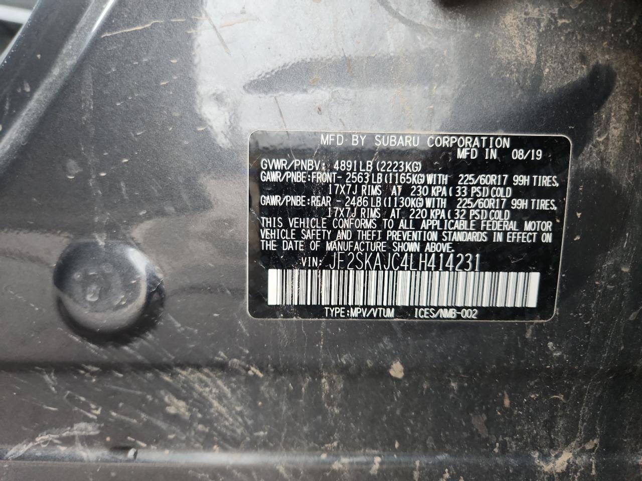 2020 Subaru Forester Premium VIN: JF2SKAJC4LH414231 Lot: 71816855