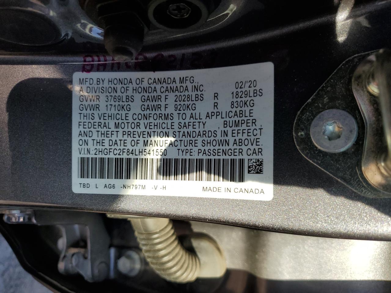 2020 Honda Civic Sport VIN: 2HGFC2F84LH541550 Lot: 81810765