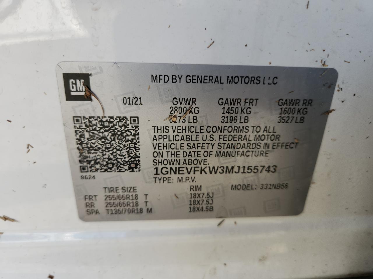 2021 Chevrolet Traverse Ls VIN: 1GNEVFKW3MJ155743 Lot: 80560905