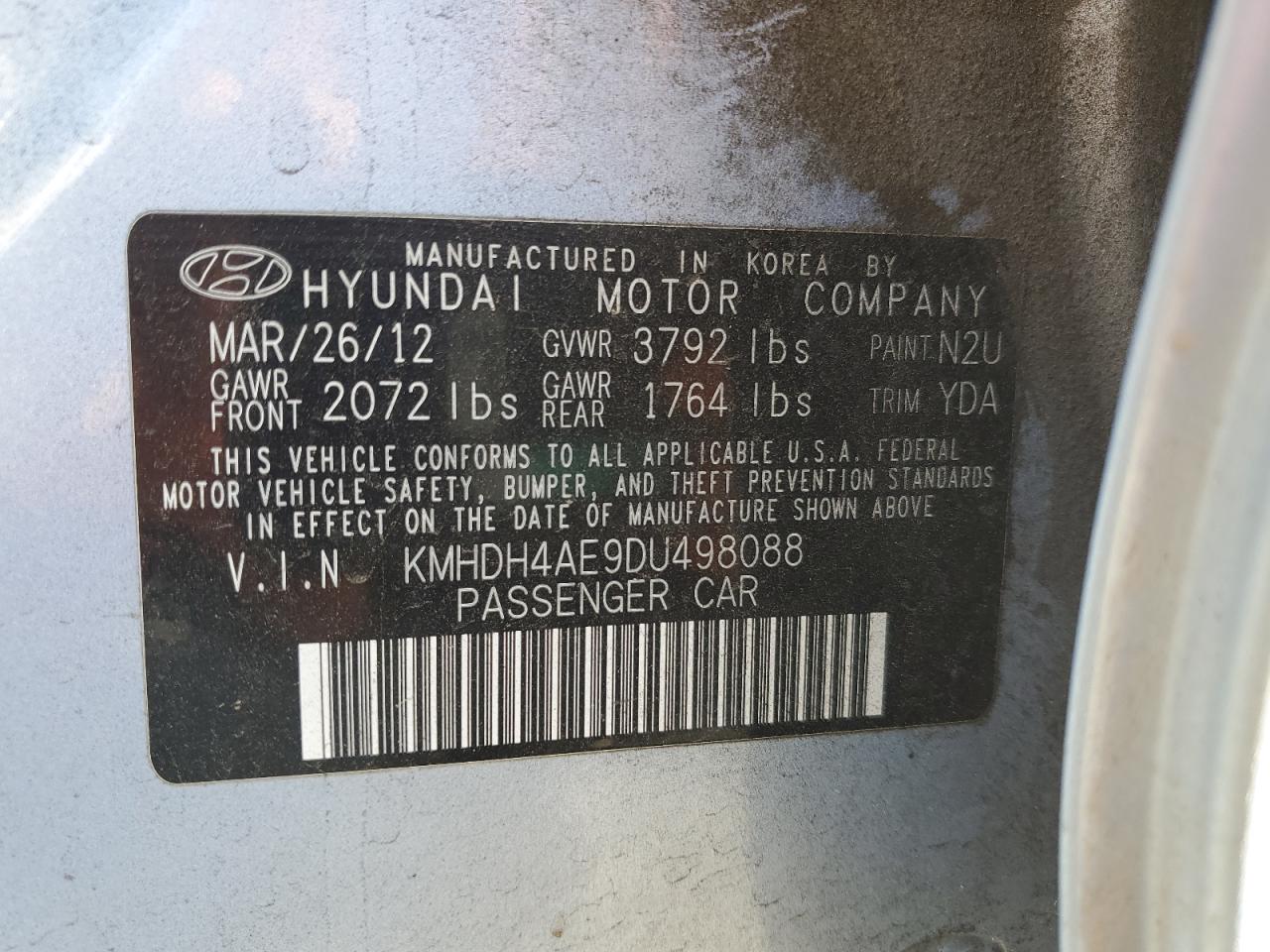 2013 Hyundai Elantra Gls VIN: KMHDH4AE9DU498088 Lot: 83827375