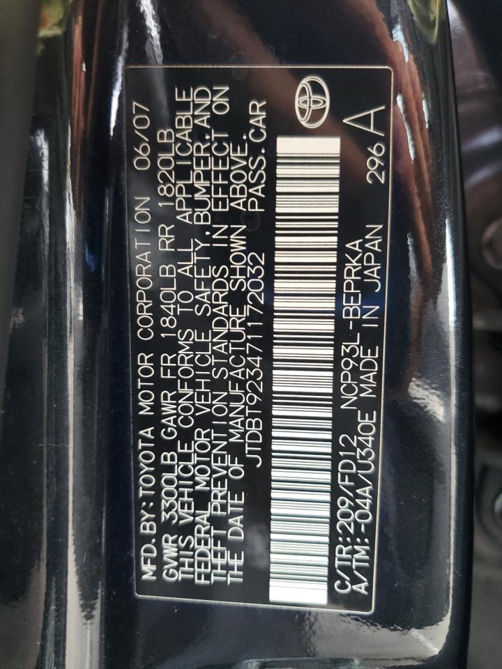 2007 Toyota Yaris VIN: JTDBT923471172032 Lot: 81963255