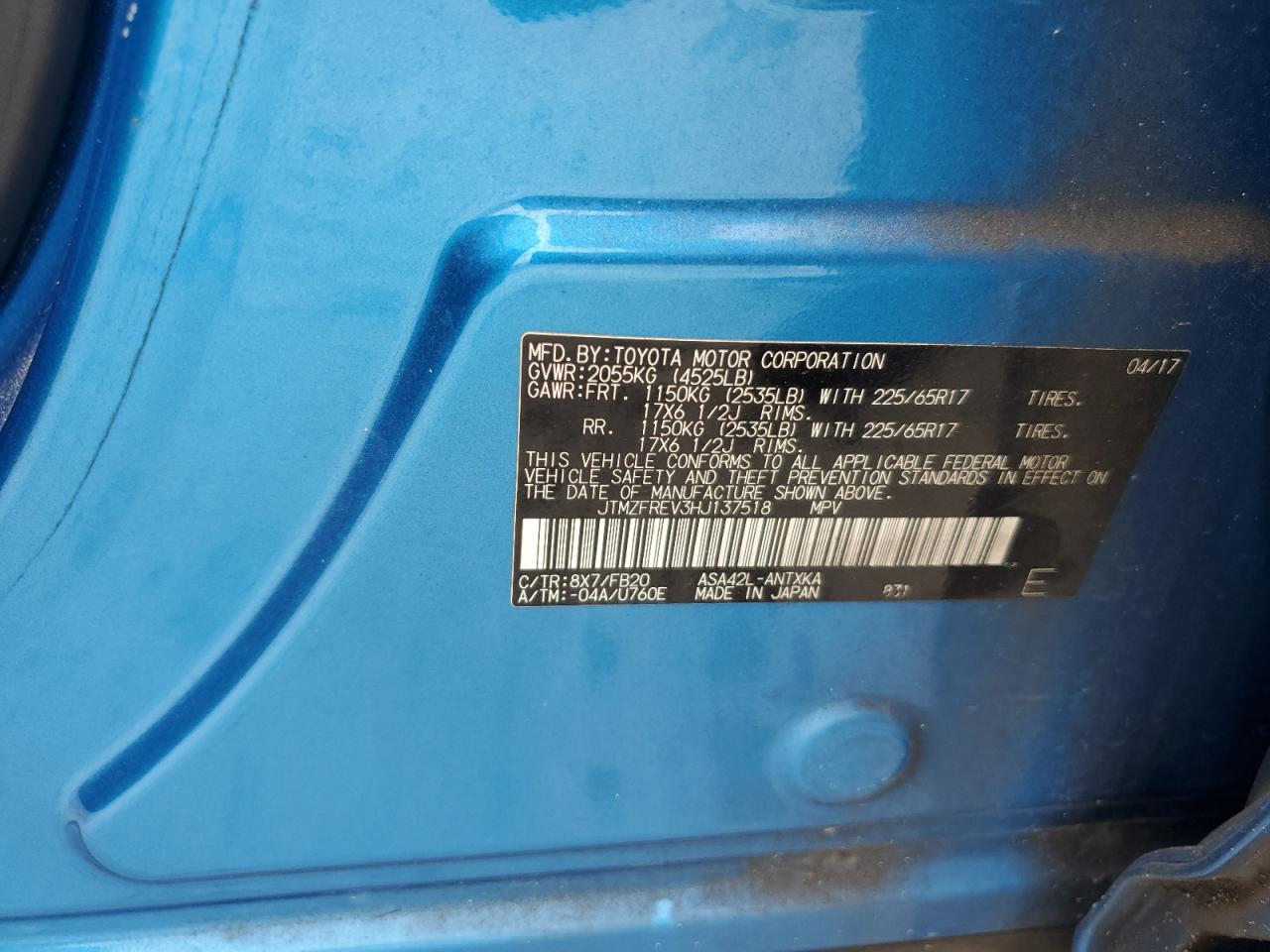 2017 Toyota Rav4 Le VIN: JTMZFREV3HJ137518 Lot: 84185765