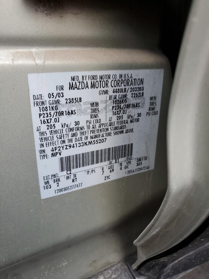 2003 Mazda Tribute Lx VIN: 4F2YZ94133KM55207 Lot: 71246935