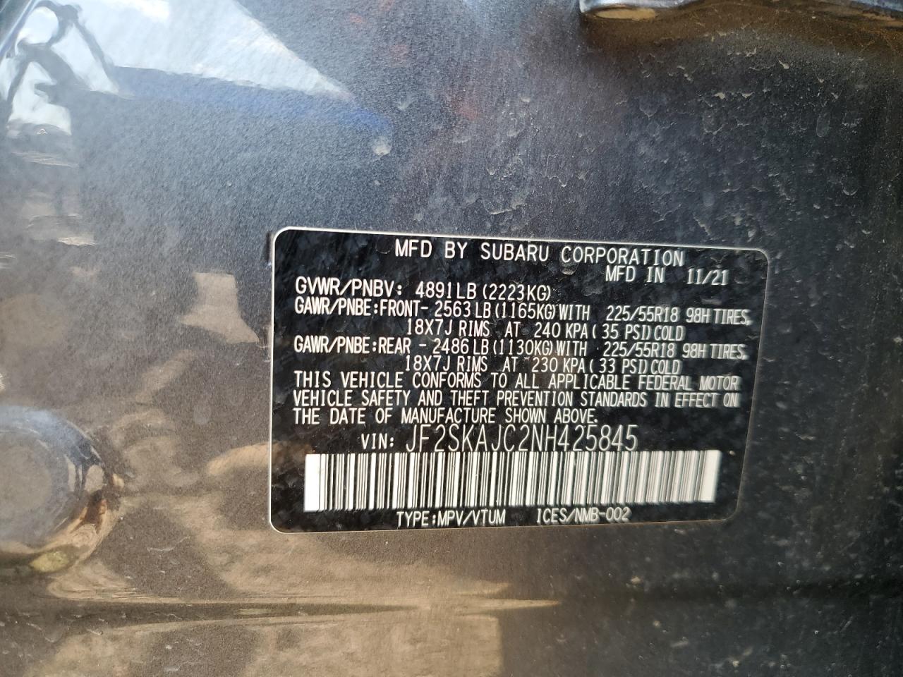 2022 Subaru Forester Sport VIN: JF2SKAJC2NH425845 Lot: 71417775