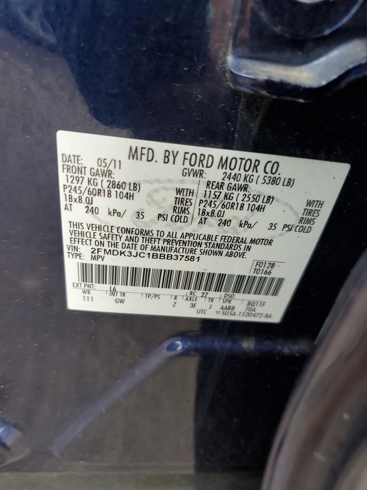 2011 Ford Edge Sel VIN: 2FMDK3JC1BBB37581 Lot: 81510315