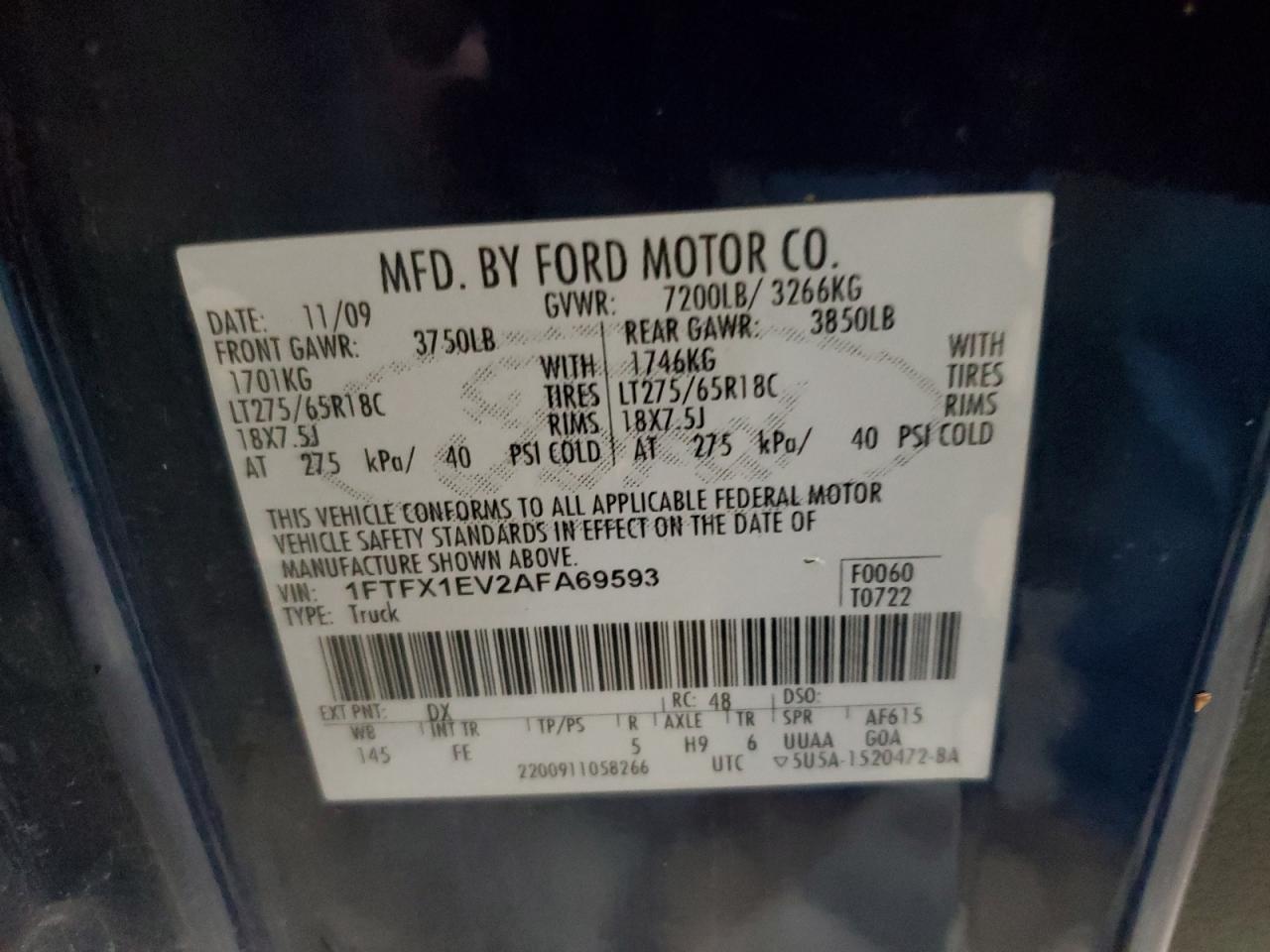 2010 Ford F150 Super Cab VIN: 1FTFX1EV2AFA69593 Lot: 81632605