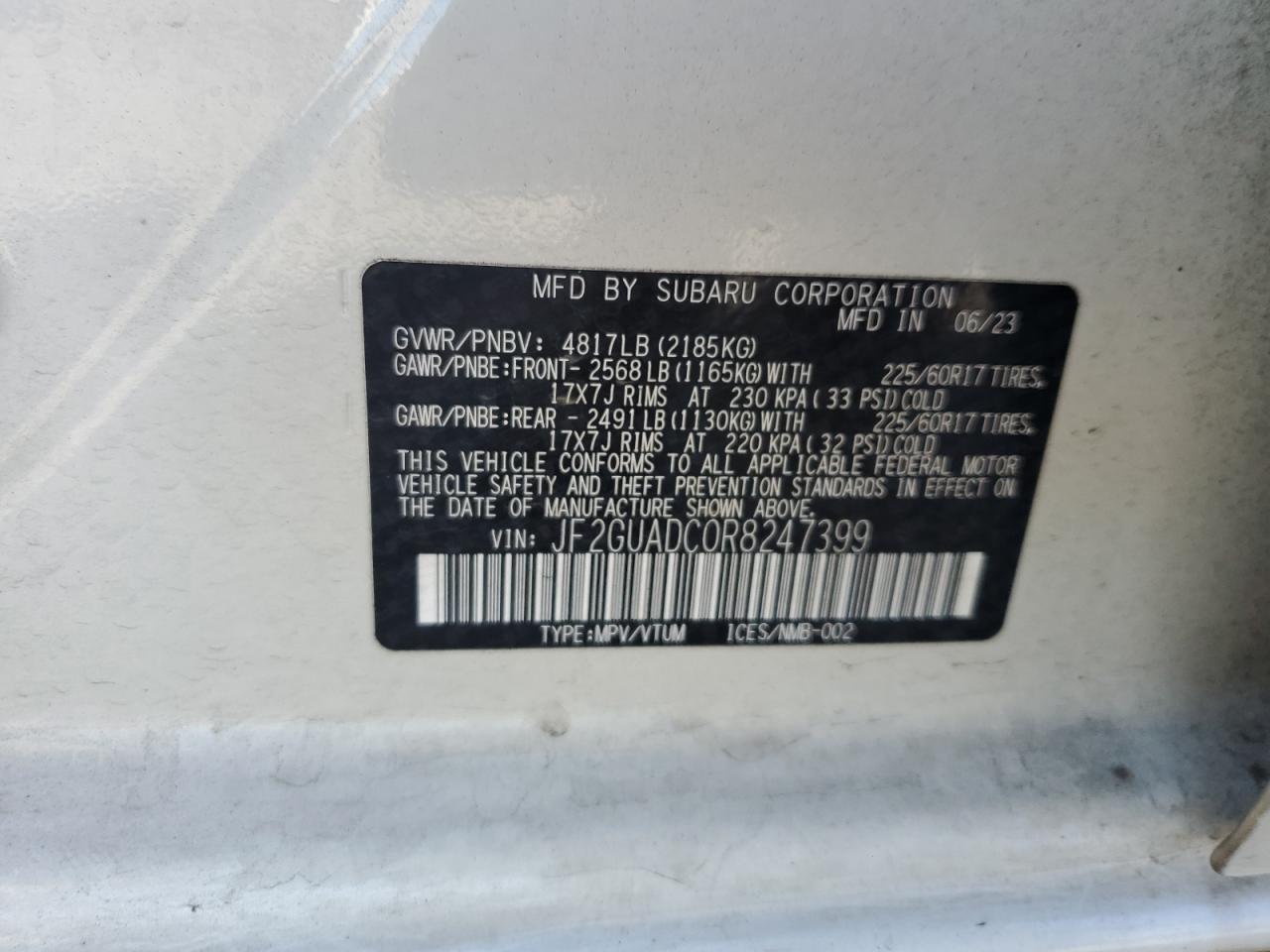 2024 Subaru Crosstrek Premium VIN: JF2GUADC0R8247399 Lot: 71925065