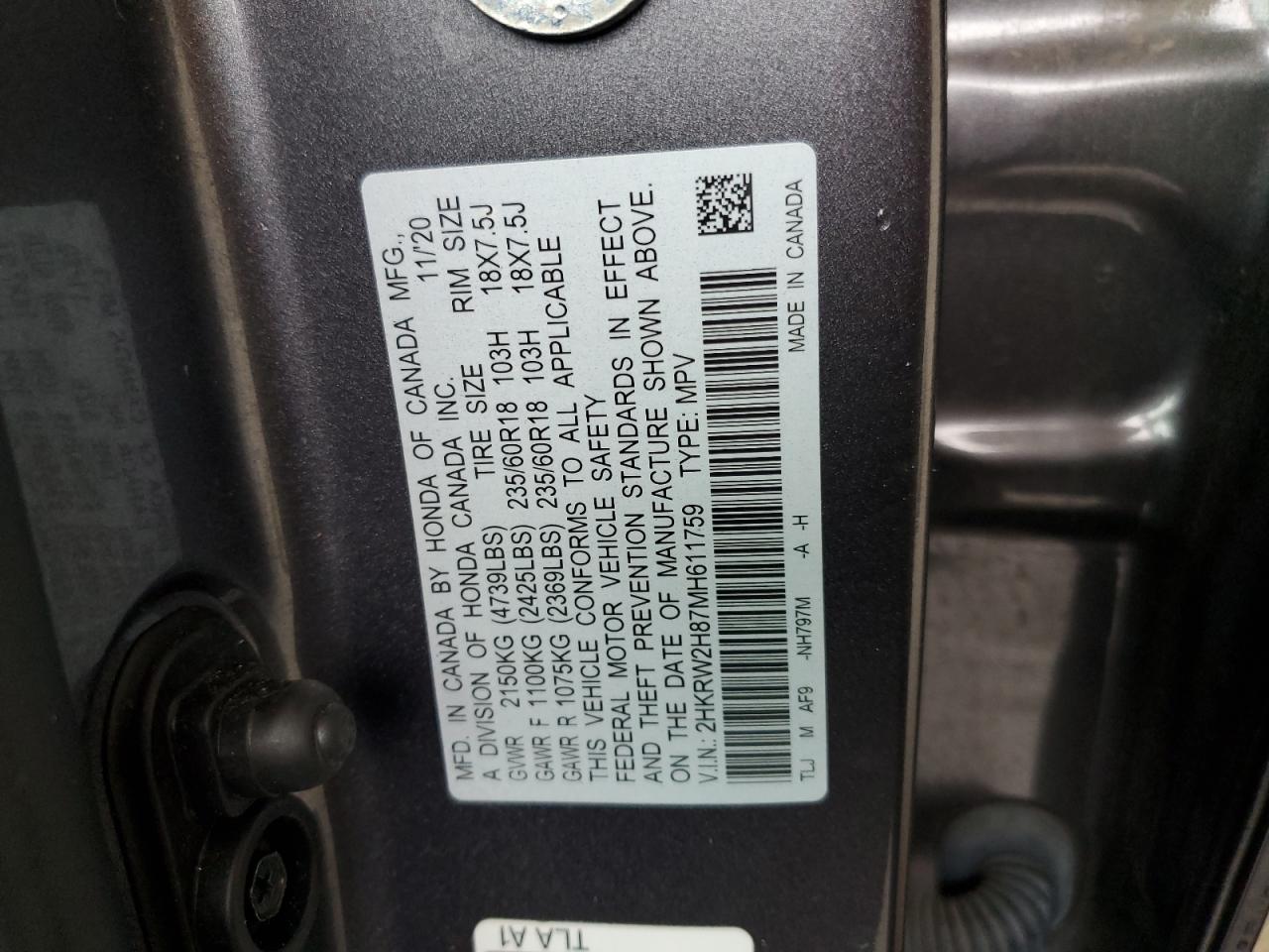 2021 Honda Cr-V Exl VIN: 2HKRW2H87MH611759 Lot: 81202455