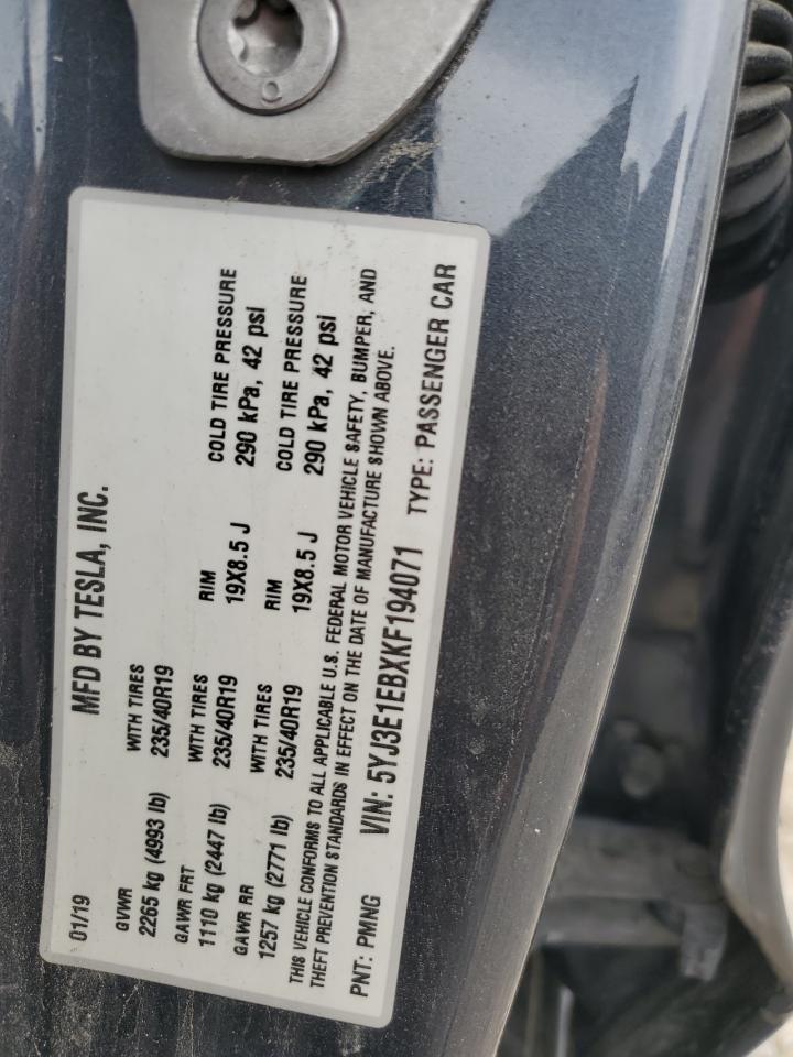 2019 Tesla Model 3 VIN: 5YJ3E1EBXKF194071 Lot: 70927235