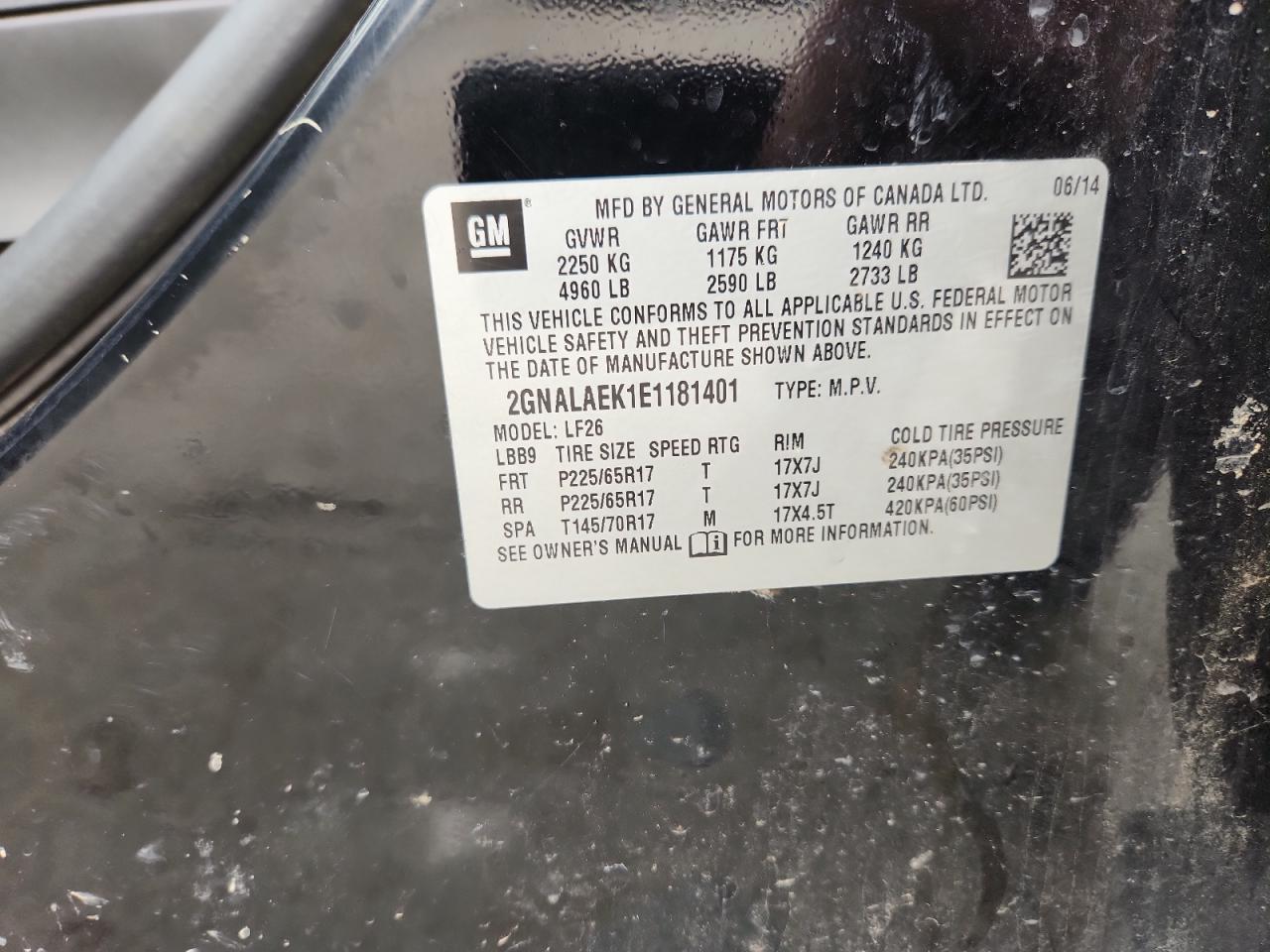 2014 Chevrolet Equinox Ls VIN: 2GNALAEK1E1181401 Lot: 82048785