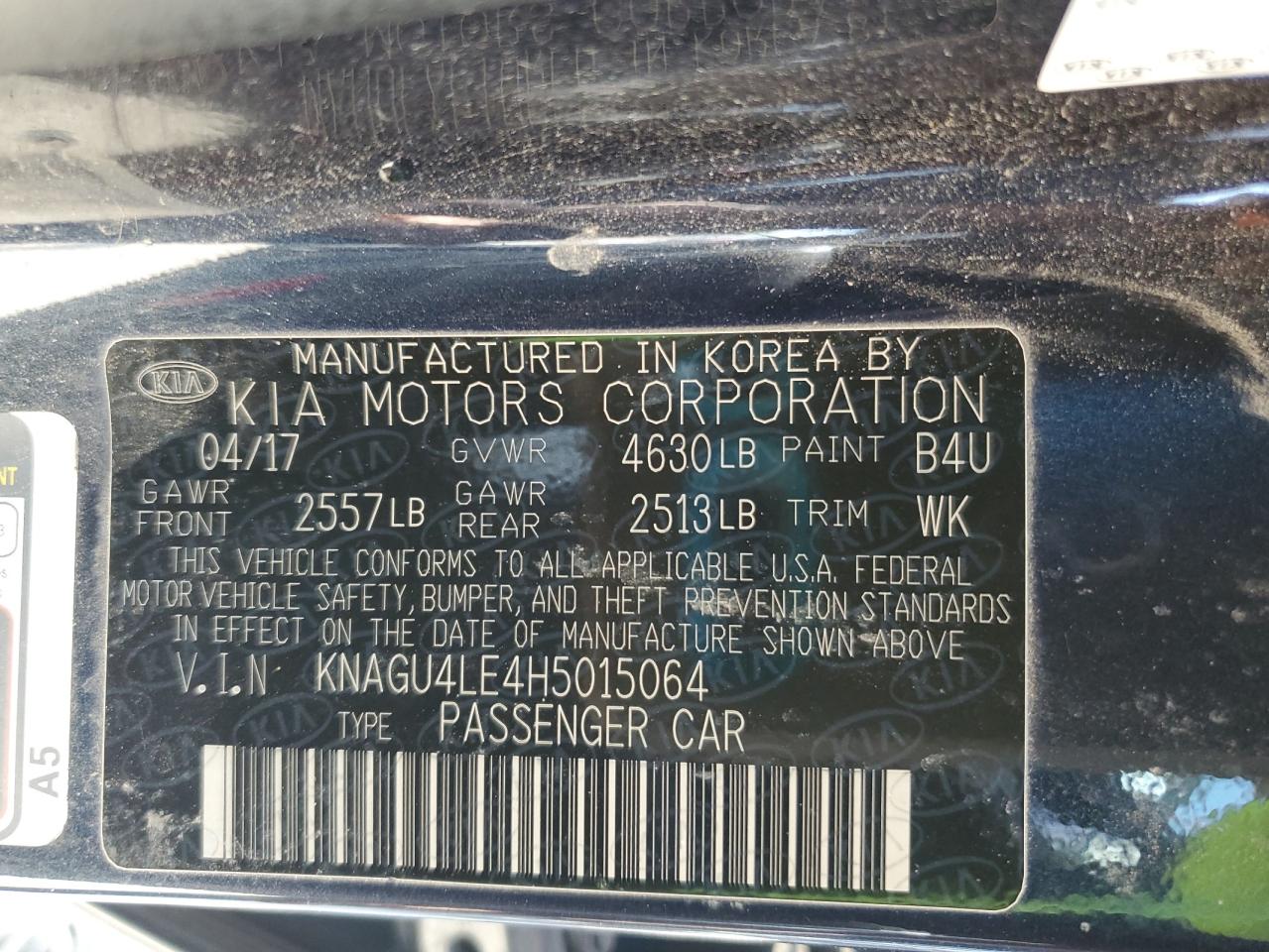 2017 Kia Optima Hybrid VIN: KNAGU4LE4H5015064 Lot: 80675345