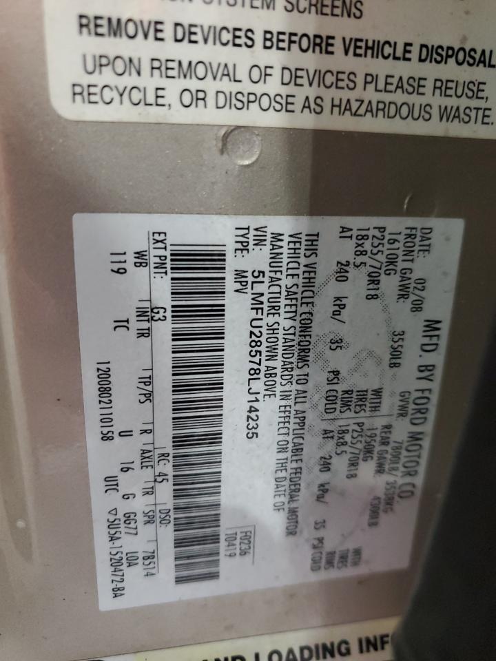 2008 Lincoln Navigator VIN: 5LMFU28578LJ14235 Lot: 82127905