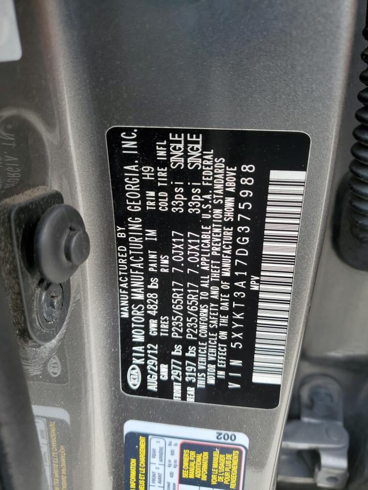 2013 Kia Sorento Lx VIN: 5XYKT3A17DG375988 Lot: 80273805