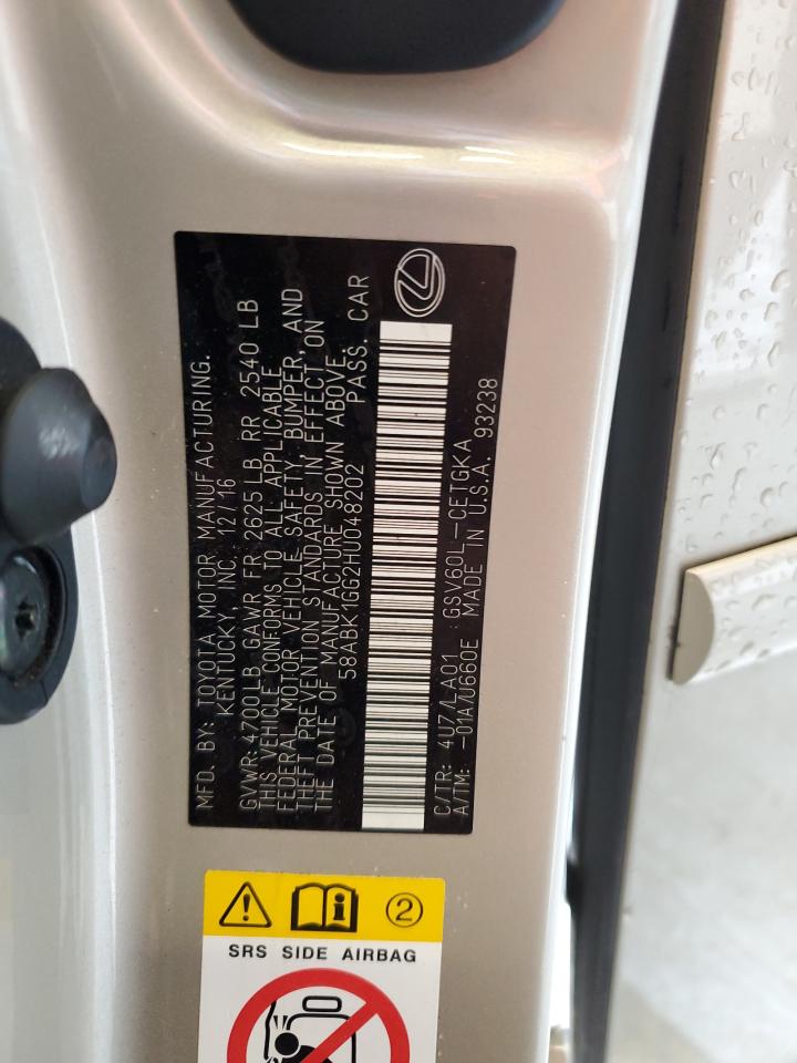 2017 Lexus Es 350 VIN: 58ABK1GG2HU048202 Lot: 80218285