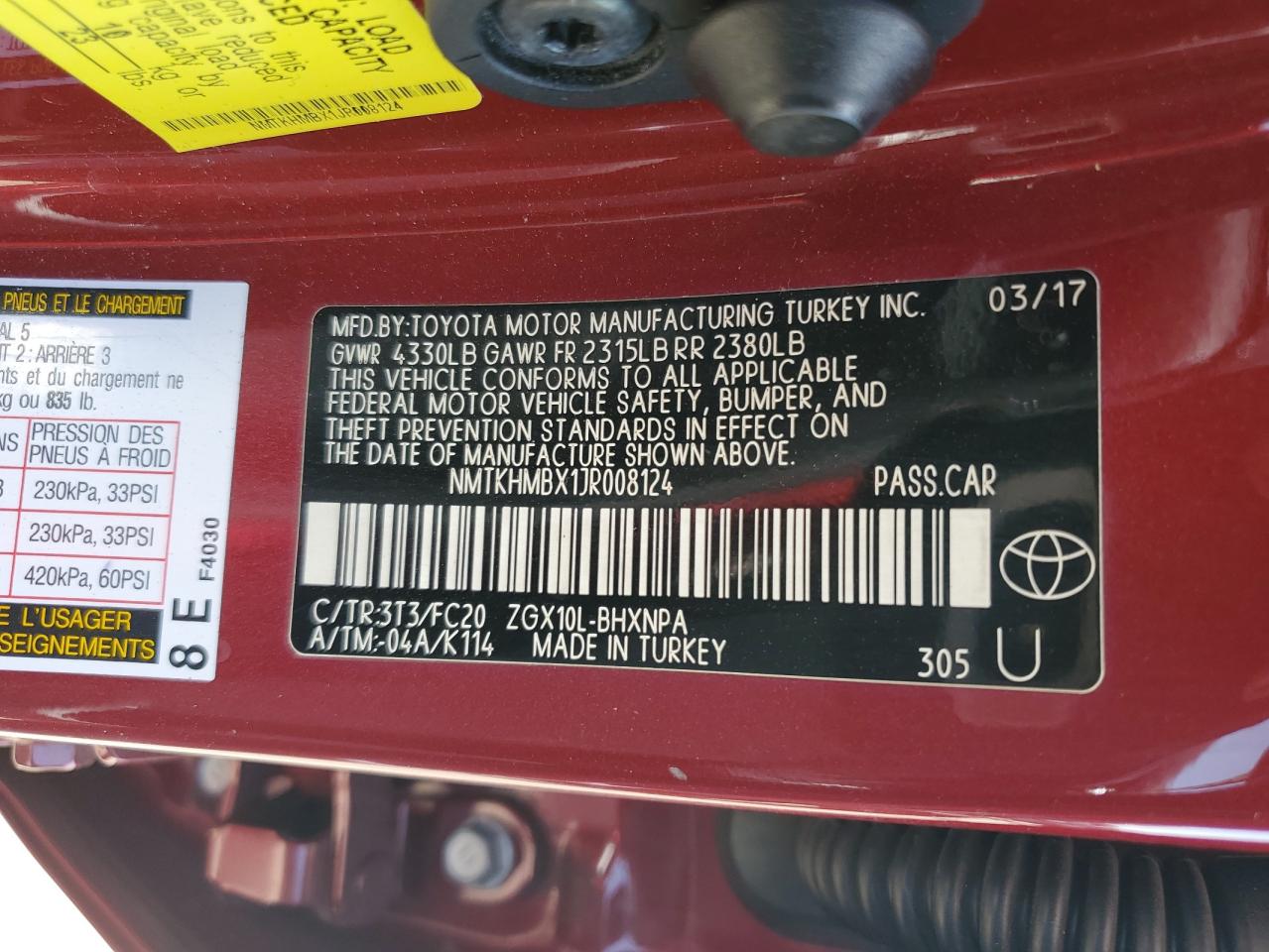 2018 Toyota C-Hr Xle VIN: NMTKHMBX1JR008124 Lot: 80823175