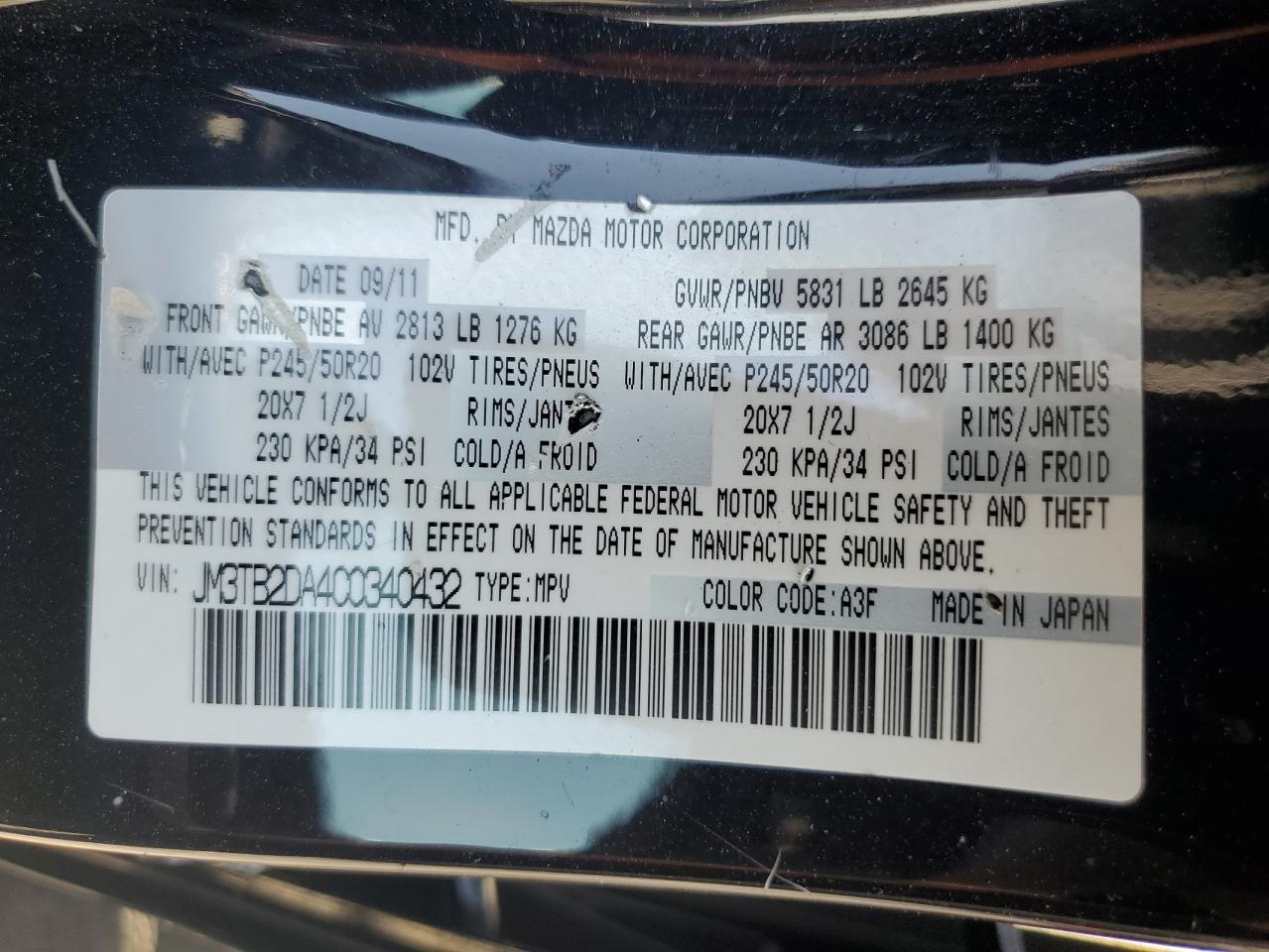 2012 Mazda Cx-9 VIN: JM3TB2DA4C0340432 Lot: 81750915