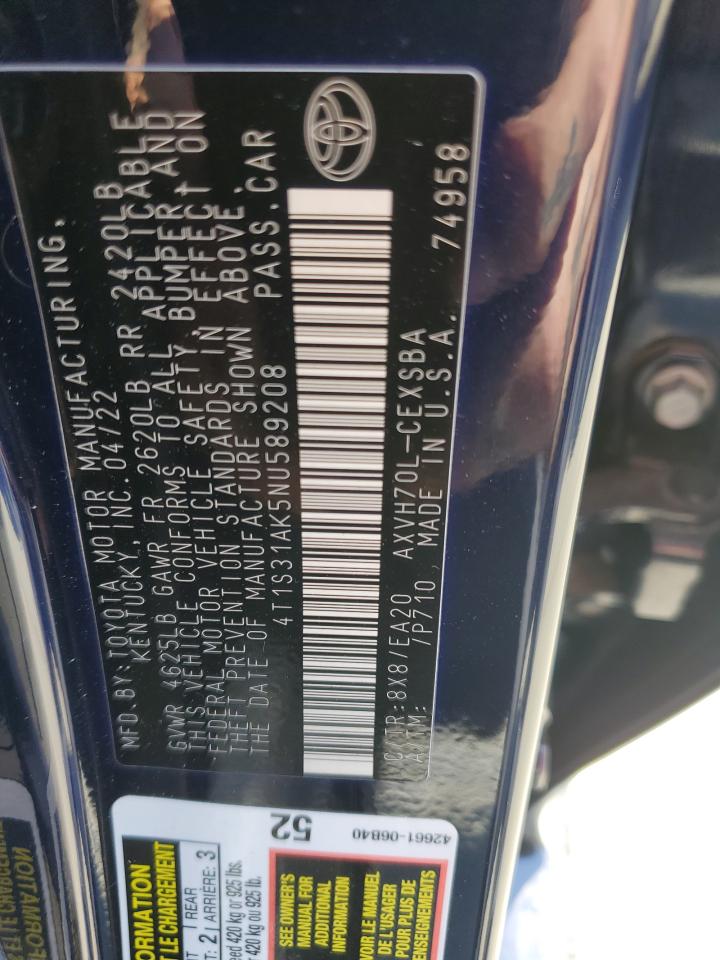 2022 Toyota Camry Night Shade VIN: 4T1S31AK5NU589208 Lot: 81809285