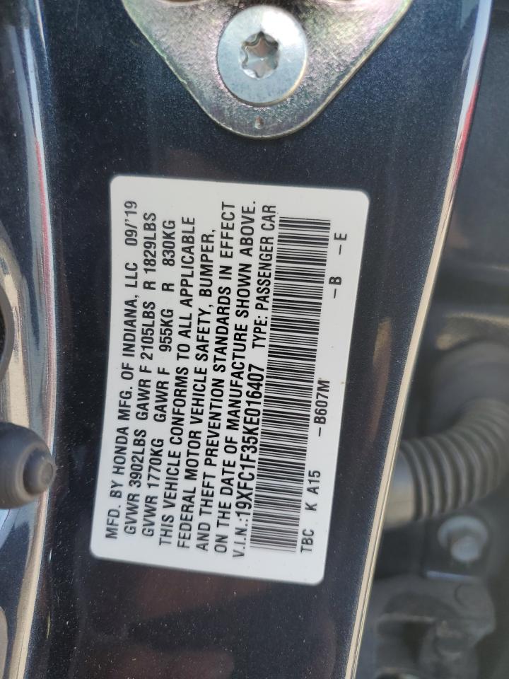 2019 Honda Civic Ex VIN: 19XFC1F35KE016407 Lot: 81091495