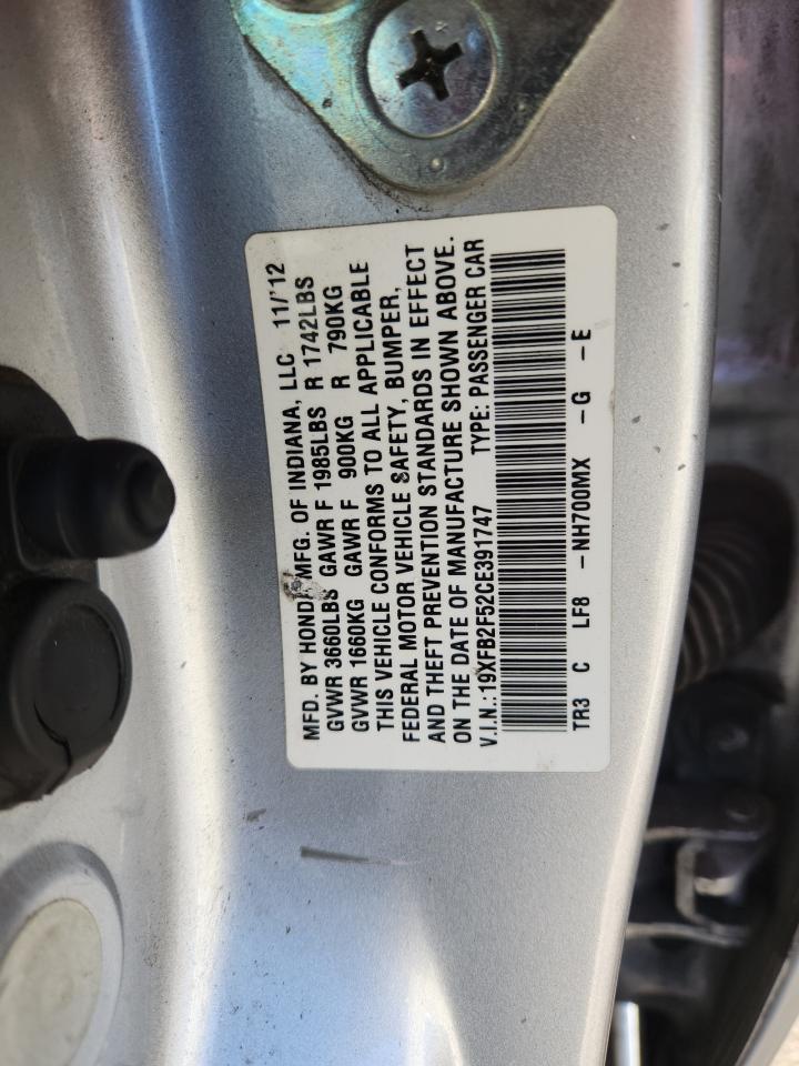 2012 Honda Civic Lx VIN: 19XFB2F52CE391747 Lot: 81552655