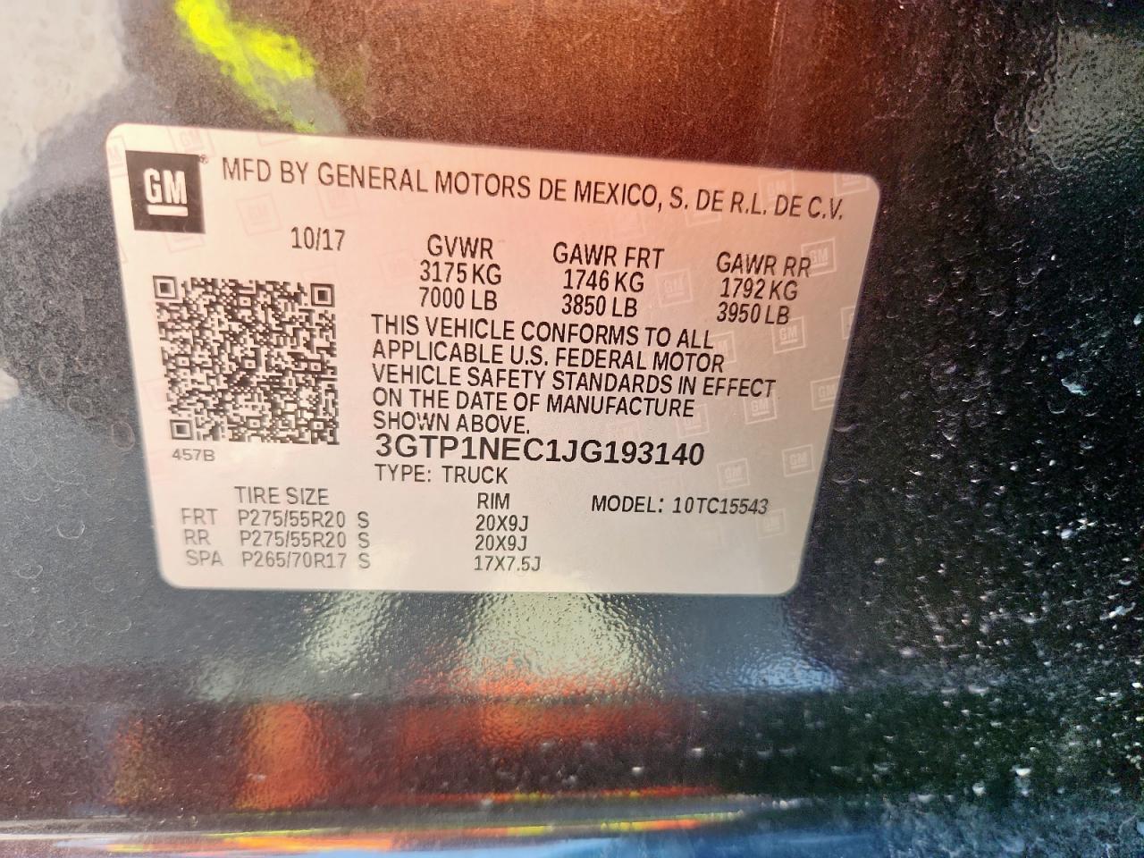 2018 GMC Sierra C1500 Slt VIN: 3GTP1NEC1JG193140 Lot: 71985335