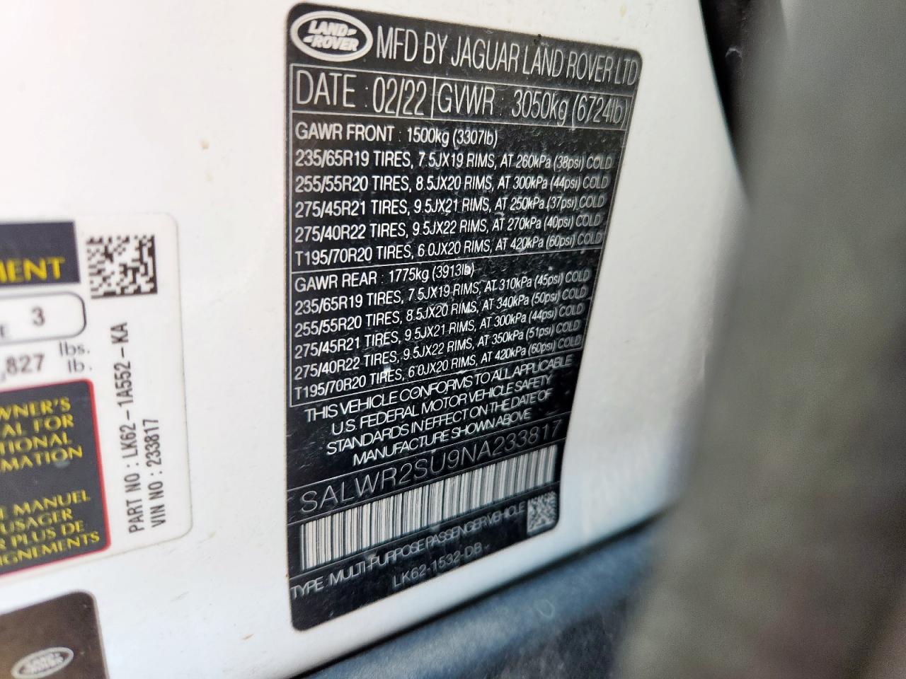 2022 Land Rover Range Rover Sport Hse Silver Edition VIN: SALWR2SU9NA233817 Lot: 81576075