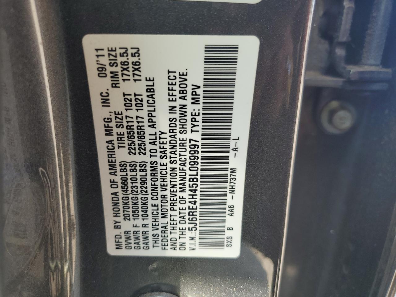 2011 Honda Cr-V Se VIN: 5J6RE4H45BL099997 Lot: 81730235