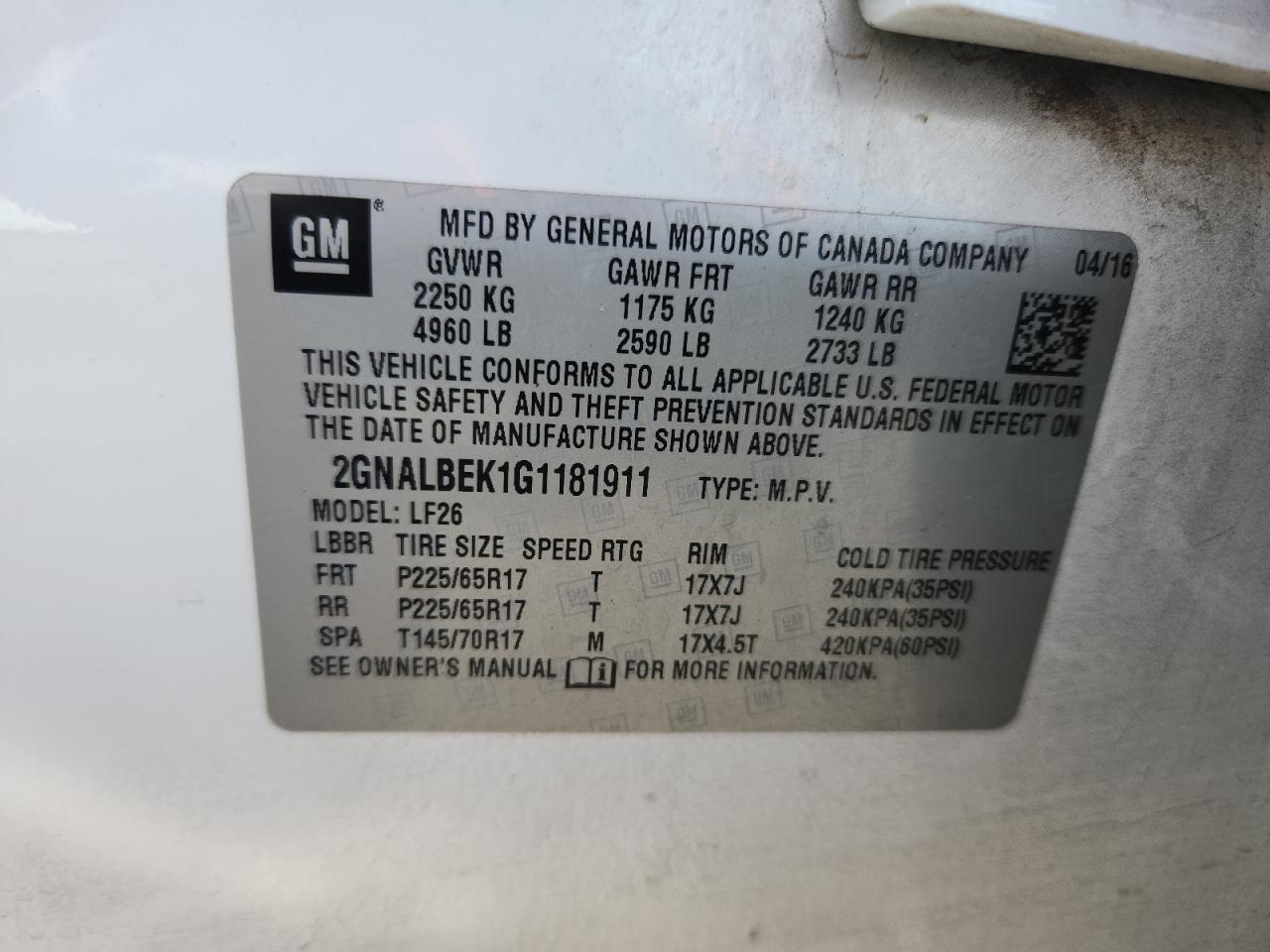 2016 Chevrolet Equinox Ls VIN: 2GNALBEK1G1181911 Lot: 81461855